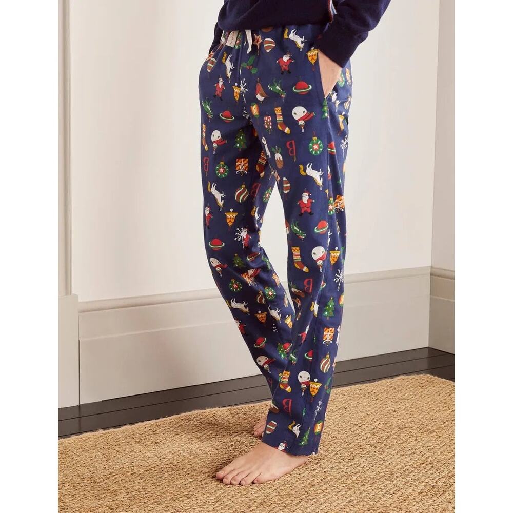 Boden Men’s 34 Printed Pajama Bottoms Blue Depths Baubles Holiday Christmas